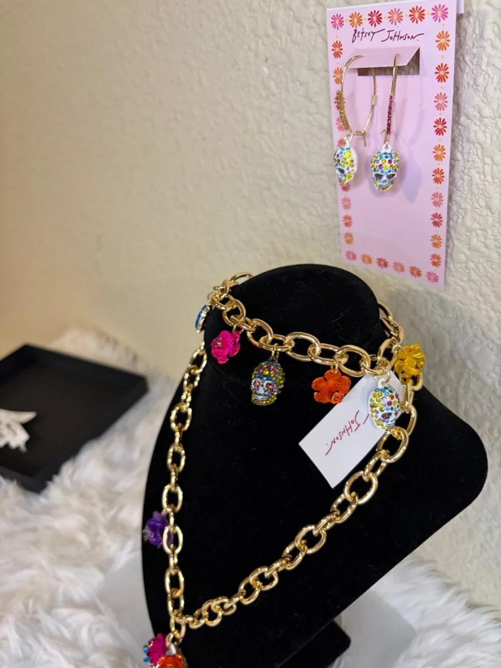 Betsey Johnson Sugar Skull Jewelry Set Necklace Bracelet Ring Earrings NWT